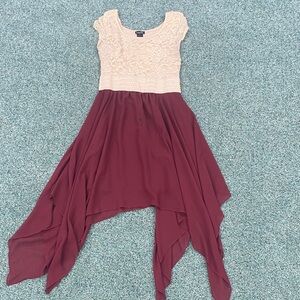 Cream and Burgundy Lace Dress
